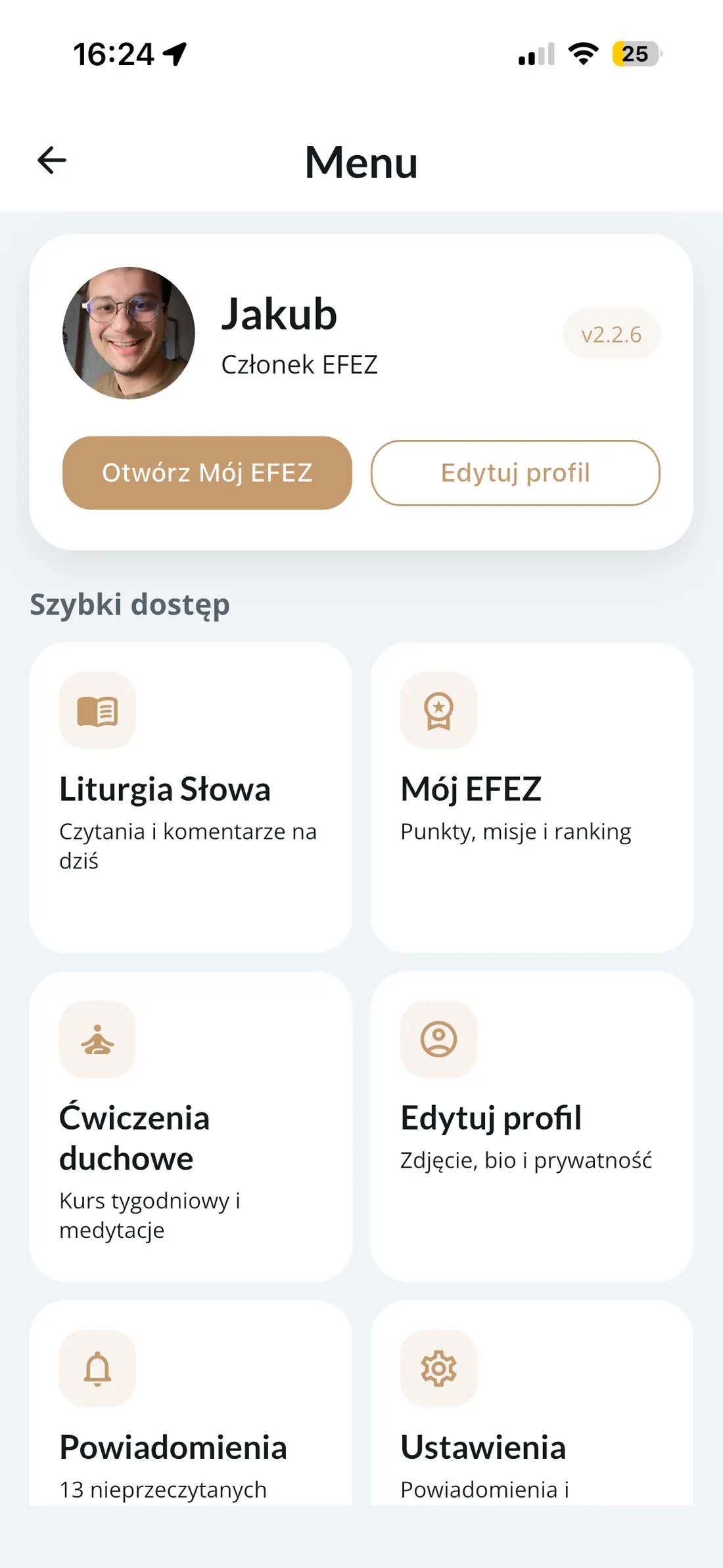Menu aplikacji wspólnotowej EFEZ
