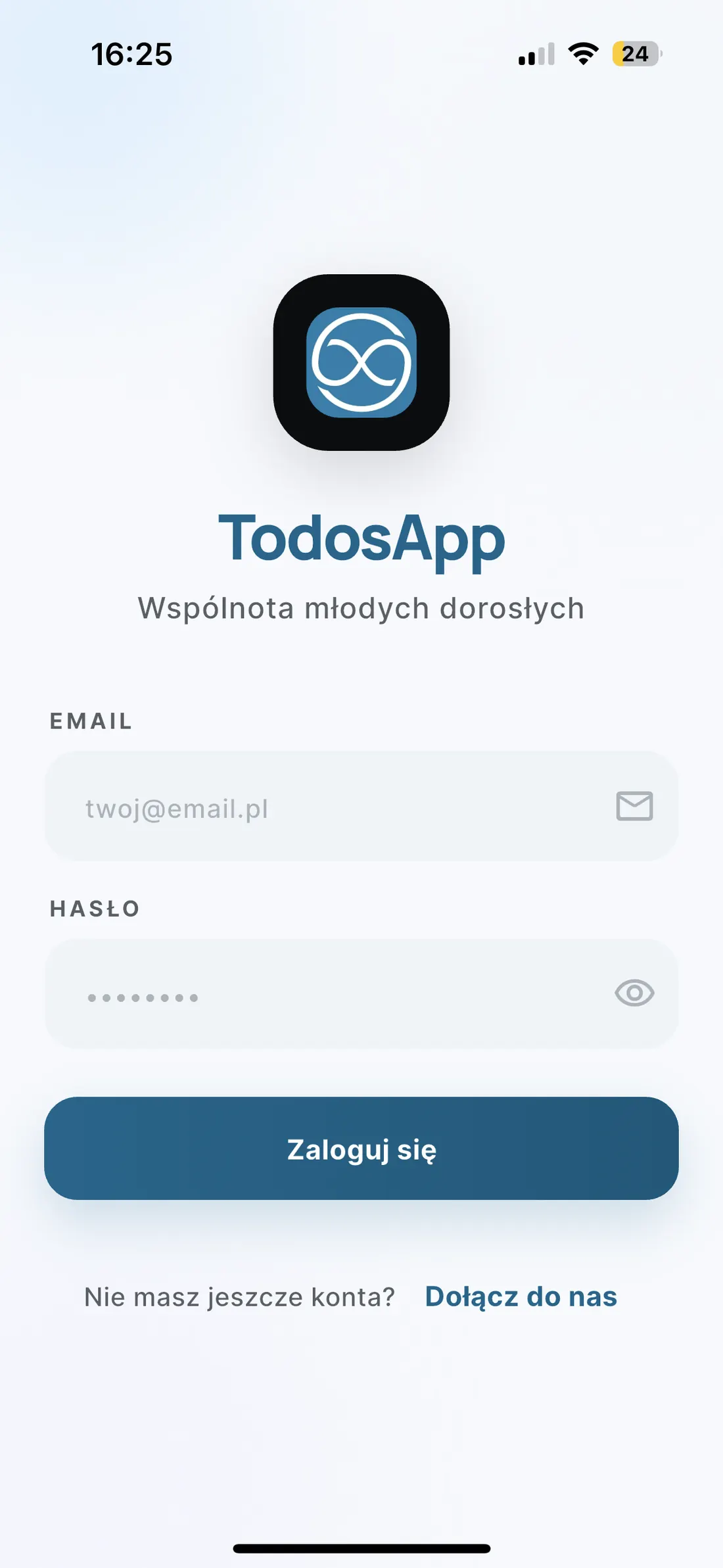 Ekran logowania aplikacji TodosApp