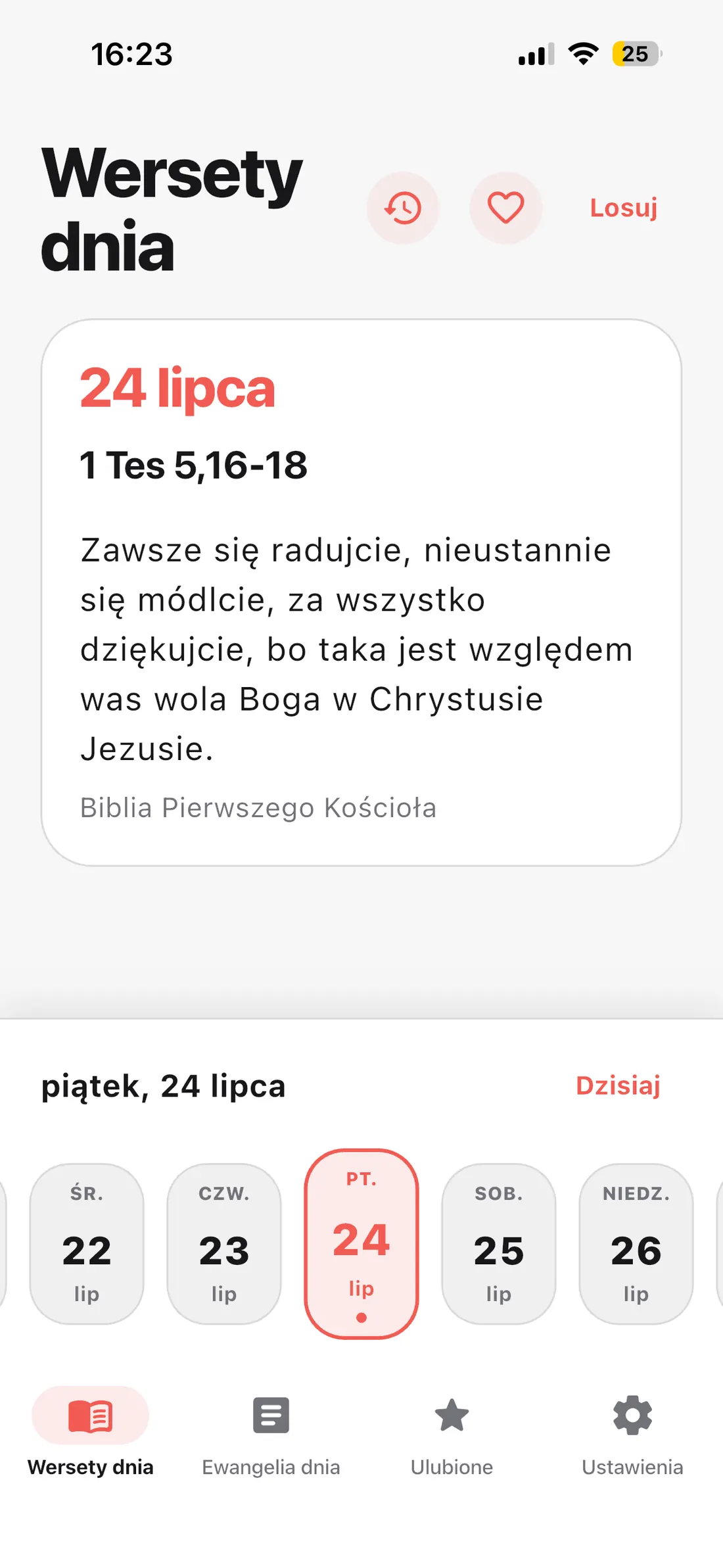 Widok wersetów dnia w aplikacji